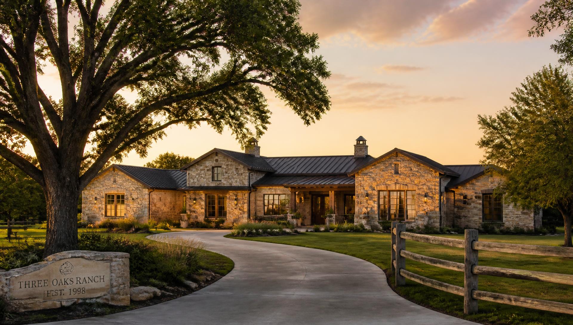 Luxury North Texas ranch home at golden hour